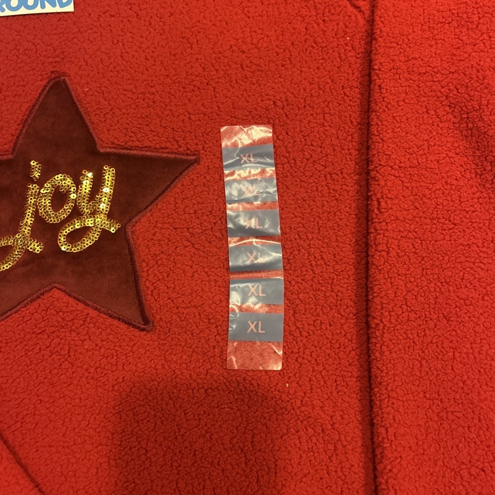 Rockin' Around Christmas‎ Sweatshirt Red With Velvet Star Gold Joy Sparkles Soft - Picture 4 of 9
